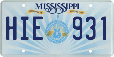 MS license plate HIE931