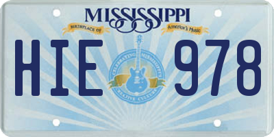 MS license plate HIE978