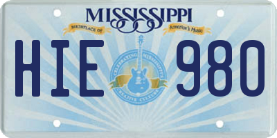 MS license plate HIE980