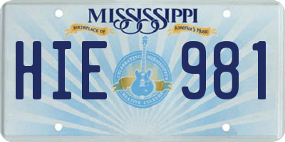MS license plate HIE981