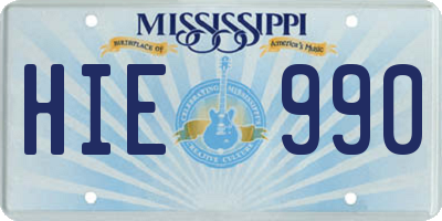 MS license plate HIE990