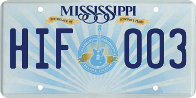 MS license plate HIF003