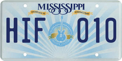 MS license plate HIF010
