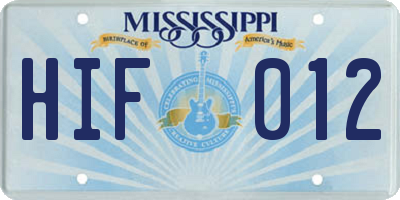 MS license plate HIF012