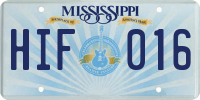 MS license plate HIF016