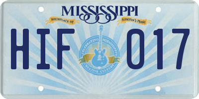 MS license plate HIF017