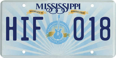 MS license plate HIF018
