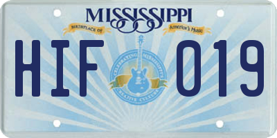 MS license plate HIF019