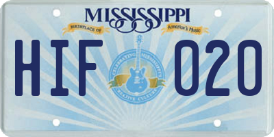 MS license plate HIF020