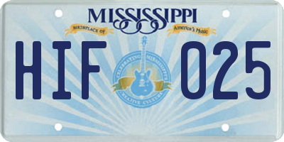 MS license plate HIF025