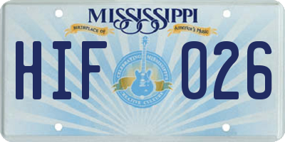MS license plate HIF026