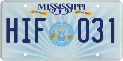 MS license plate HIF031