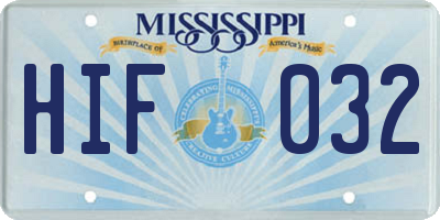 MS license plate HIF032