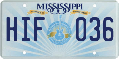 MS license plate HIF036