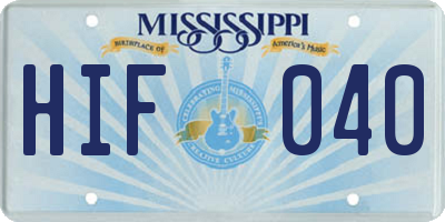 MS license plate HIF040