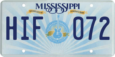 MS license plate HIF072