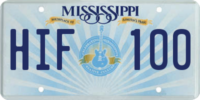 MS license plate HIF100