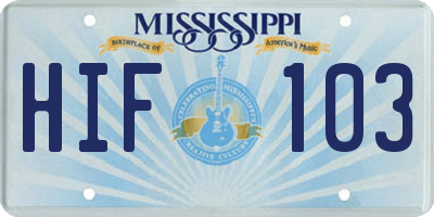 MS license plate HIF103
