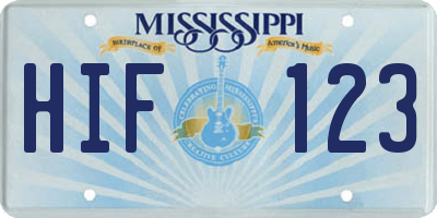 MS license plate HIF123