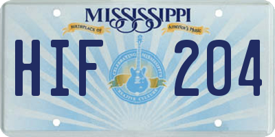 MS license plate HIF204