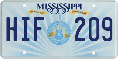 MS license plate HIF209