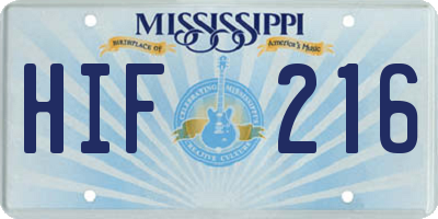 MS license plate HIF216