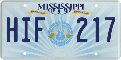MS license plate HIF217