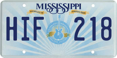 MS license plate HIF218