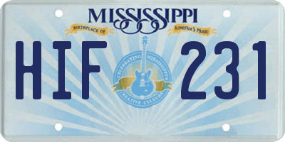 MS license plate HIF231