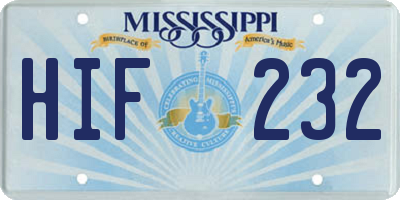 MS license plate HIF232