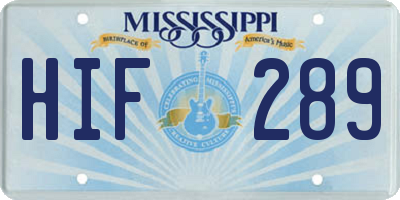MS license plate HIF289