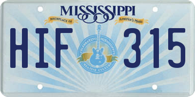 MS license plate HIF315