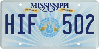 MS license plate HIF502