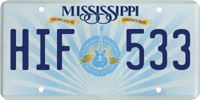 MS license plate HIF533