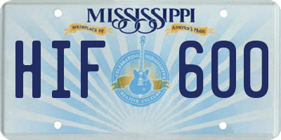 MS license plate HIF600