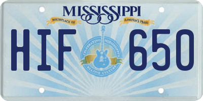 MS license plate HIF650