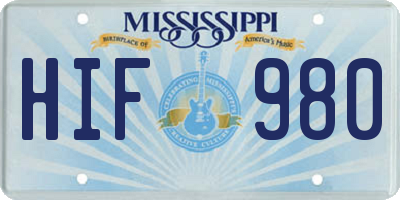 MS license plate HIF980