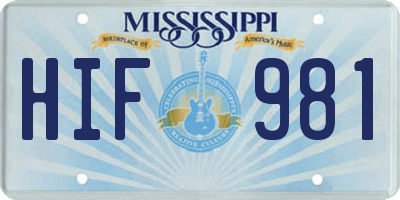 MS license plate HIF981