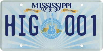 MS license plate HIG001