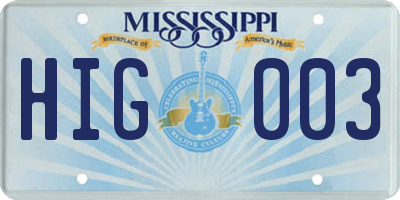 MS license plate HIG003