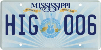 MS license plate HIG006