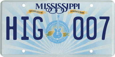 MS license plate HIG007