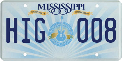 MS license plate HIG008
