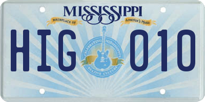 MS license plate HIG010