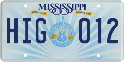 MS license plate HIG012