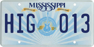 MS license plate HIG013