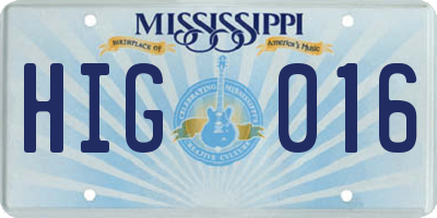 MS license plate HIG016