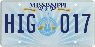 MS license plate HIG017