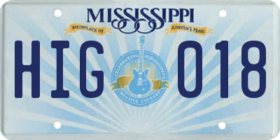 MS license plate HIG018