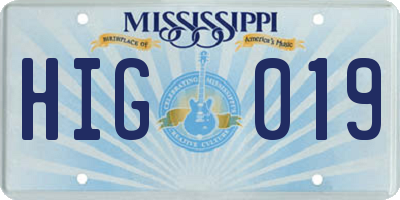 MS license plate HIG019
